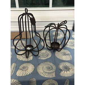 Kirkland's Metal Candleholder Pair Fruit Apple Pear Metal Cage Brown Farmhouse